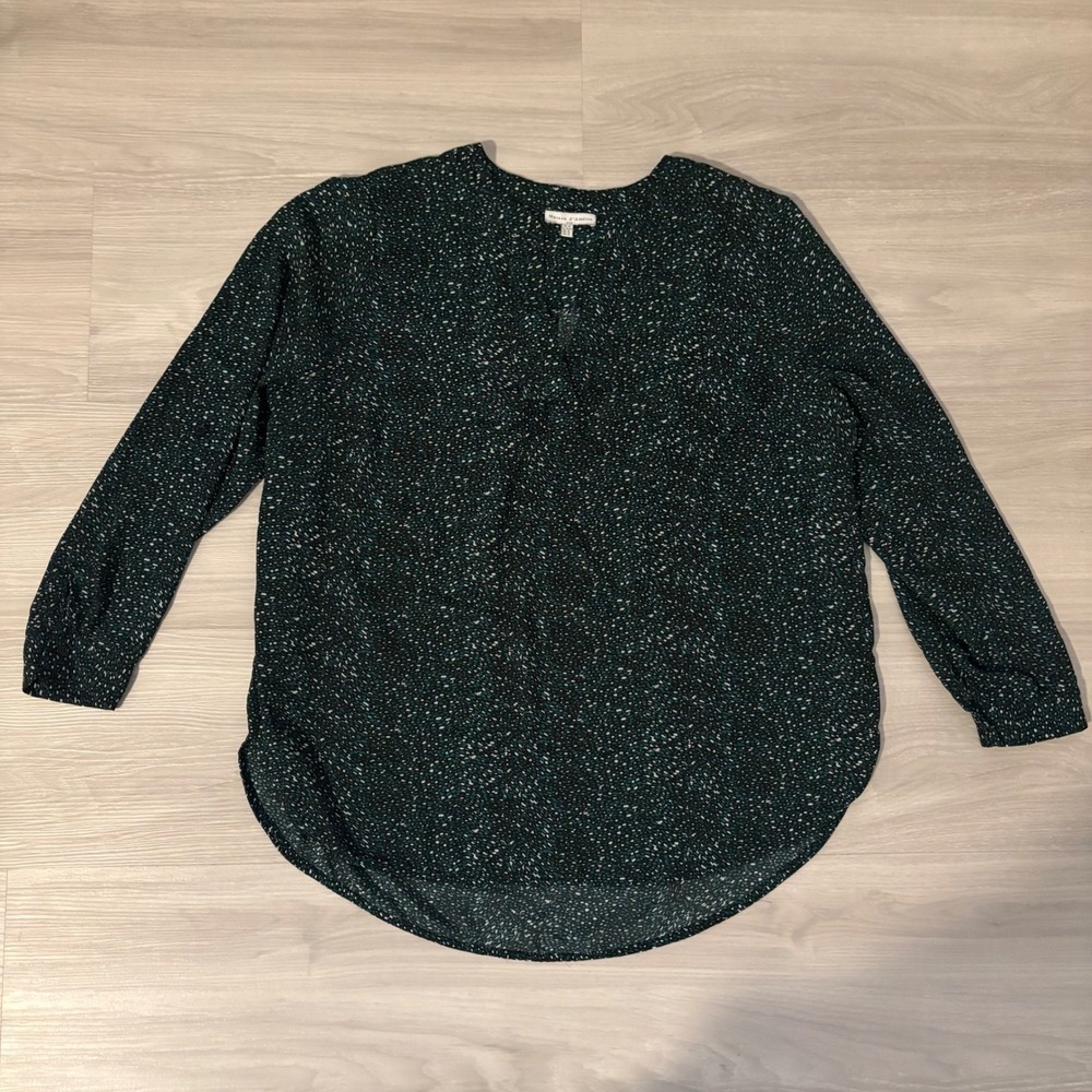 Maison dAmelie Women  Blouse Green Speckled Long Sleeve Blouse Top Size 1X
